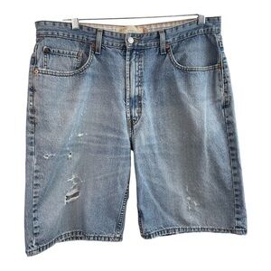 Levis 569 Shorts Mens Blue Distressed Loose Fit Denim Jeans Size 36-100% Cotton